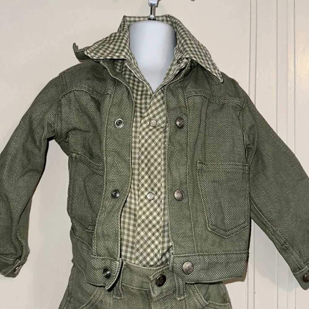 Vintage 70s‎ Sears green denim jean jacket/pants & matching western shirt